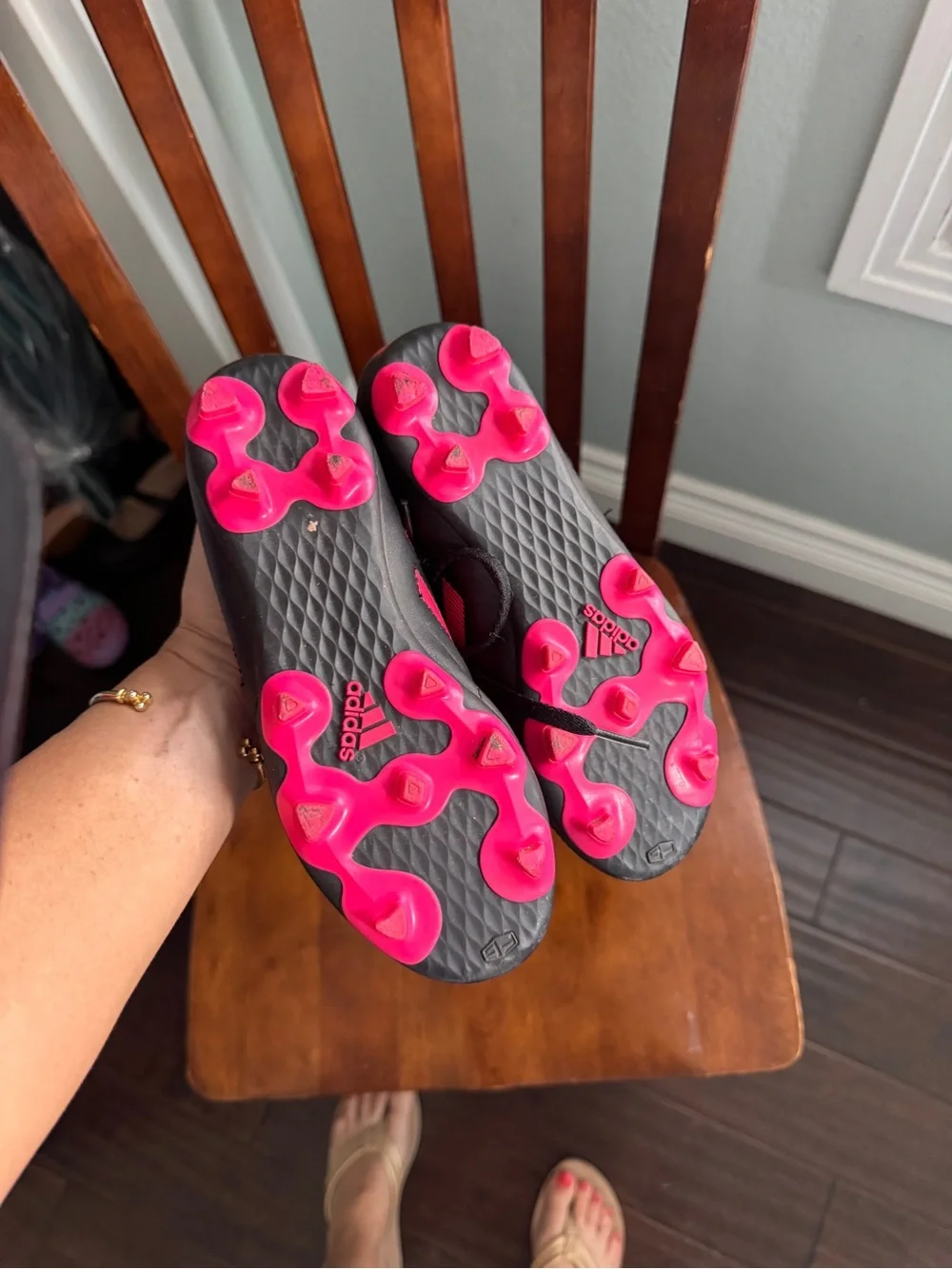 adidas Kids Black and Pink Athletic Clears Soccer Shoes
